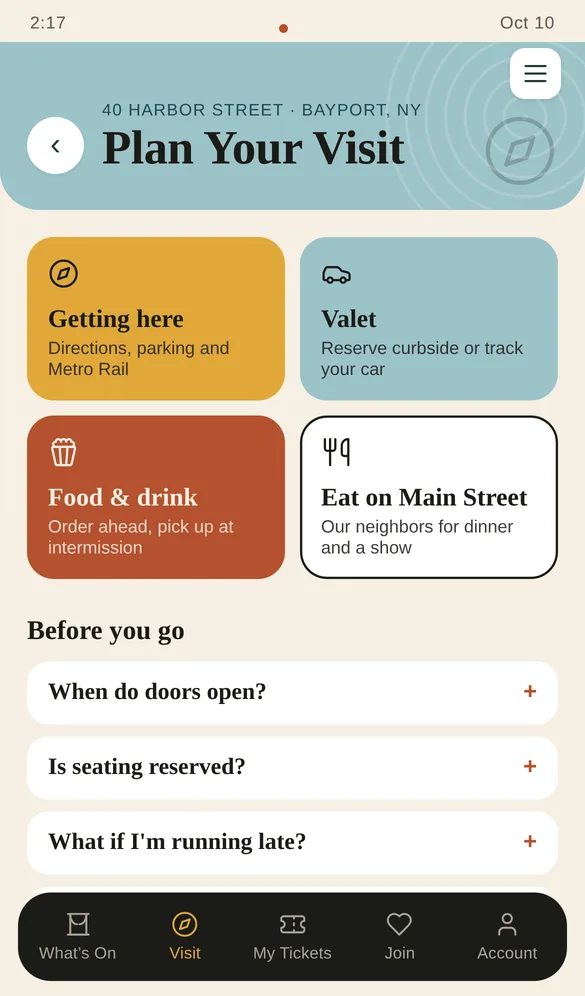 Plan your visit screen